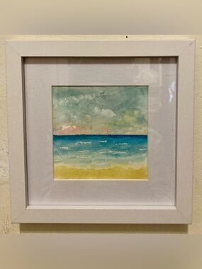 Framed Original Watercolor Art “Ocean Vibes” Size 7”x7”